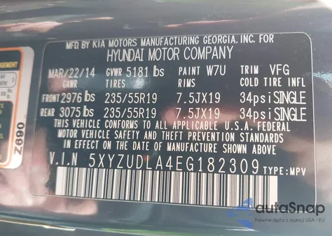 2014 Hyundai Santa Fe Sport из США, поврежденный, VIN 5XYZUDLA4EG182309